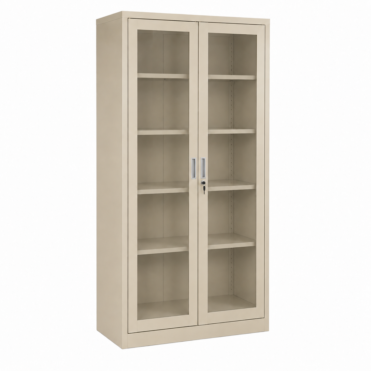 Armario metálico con puertas de vidrio y 5 estantes color beige