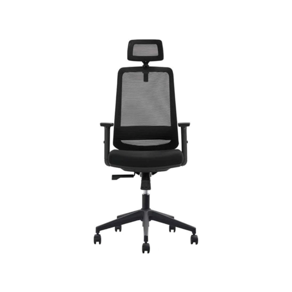 Silla semi ejecutiva mesh con cabecera y base negra