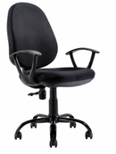 Silla secretarial tapizada con brazos y base cromada