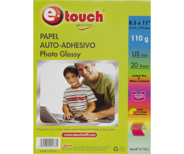 Papel Fotografico Adhesivo Carta 110g 20H E-Touch