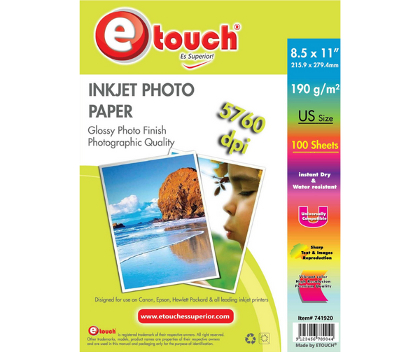 Papel Fotografico Carta Glossy 190g 100H E-Touch